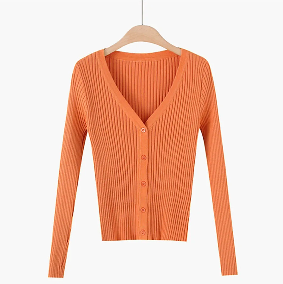 Укороченный кардиган, сексуальный вязаный свитер с v-образным вырезом, укороченный топ, женский свитер, женские свитера, весенний джемпер с длинным рукавом, зимний - Цвет: orange