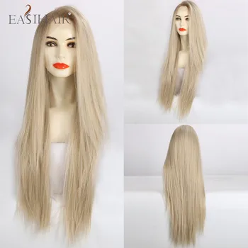 

EASIHAIR Blonde Straight Long Lace Front Synthetic Wigs High Density Heat Resistant Lace Wigs for Women Layered Cosplay Wigs