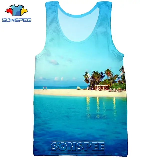 SONSPEE 3D Print Palm Tree Summer Beach Sea Men's Tank Tops Casual Fitness Bodybuilding Gym Muscle Men Sleeveless Vest Shirt 9