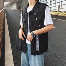 Стиль, мужской ковбойский весенний Приталенный жилет с принтом в Корейском стиле, джинсовый жилет без рукавов большого размера, красивый модный жилет