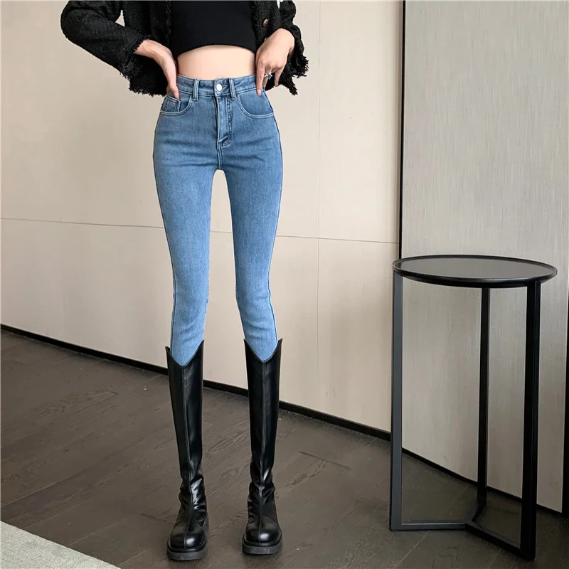 Jeans Women's Autumn and Winter 2021 New Korean Pants Design High Waist Tight Pencil Leggings | Женская одежда