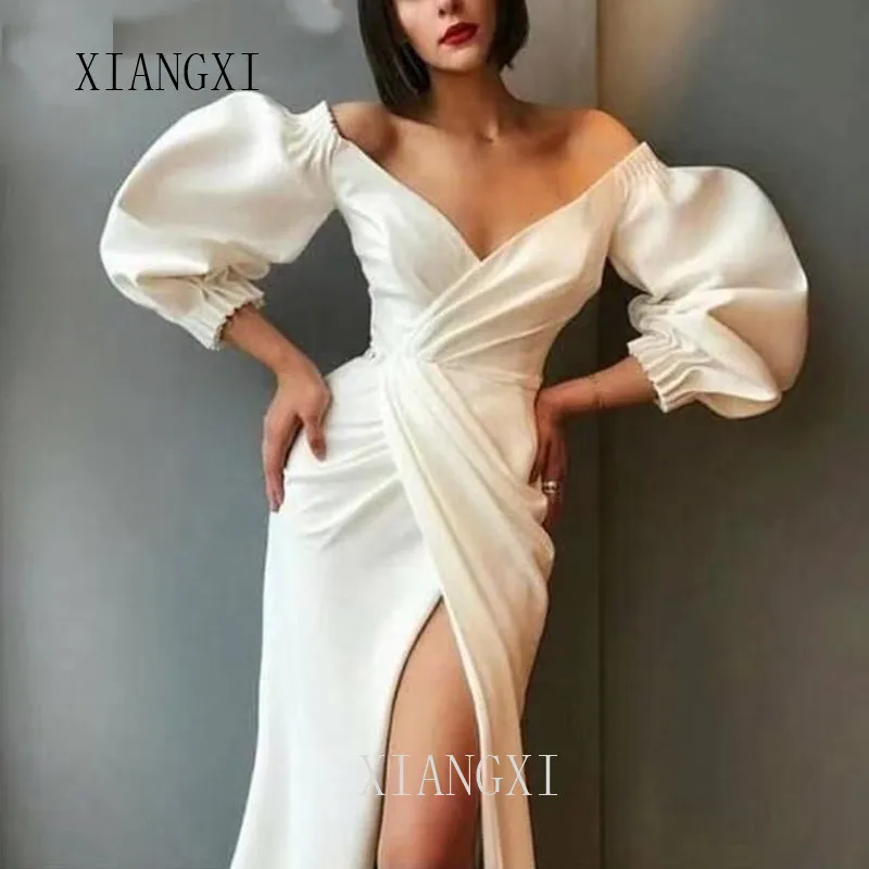 Платье ве col en V с длинным рукавом платье партии fête fente пикантные robes de Вечер Дубай арабское одеяние торжественного случая robes de Вечер короче спереди и длиннее сзади