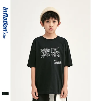 

INFLATION Boys Black T-shirt Streetwear Style Boys Clothes Chinese Print Kids Clothes 100% Cotton Boy And Girls Tshirt 20251S