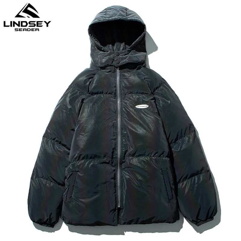 

LINDSEY SEADER Men's Winter Warm Jacket Thick Coat Grey Reflection Padded Puffer Jacket Oversize Male Parka Men's Clothing