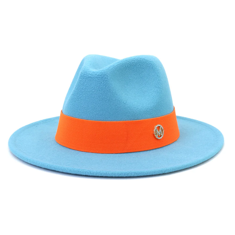 Spot Fedora new autumn and winter hat unisex orange M logo accessories Fedora felt hat jazz fashion winter hat кепка мужская cheap fedora hats