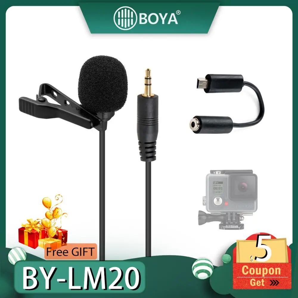 BOYA от LM20 спортивный внешний микрофон с зажимом 3 5 мм Mini USB для GoPro Hero 4 + 2