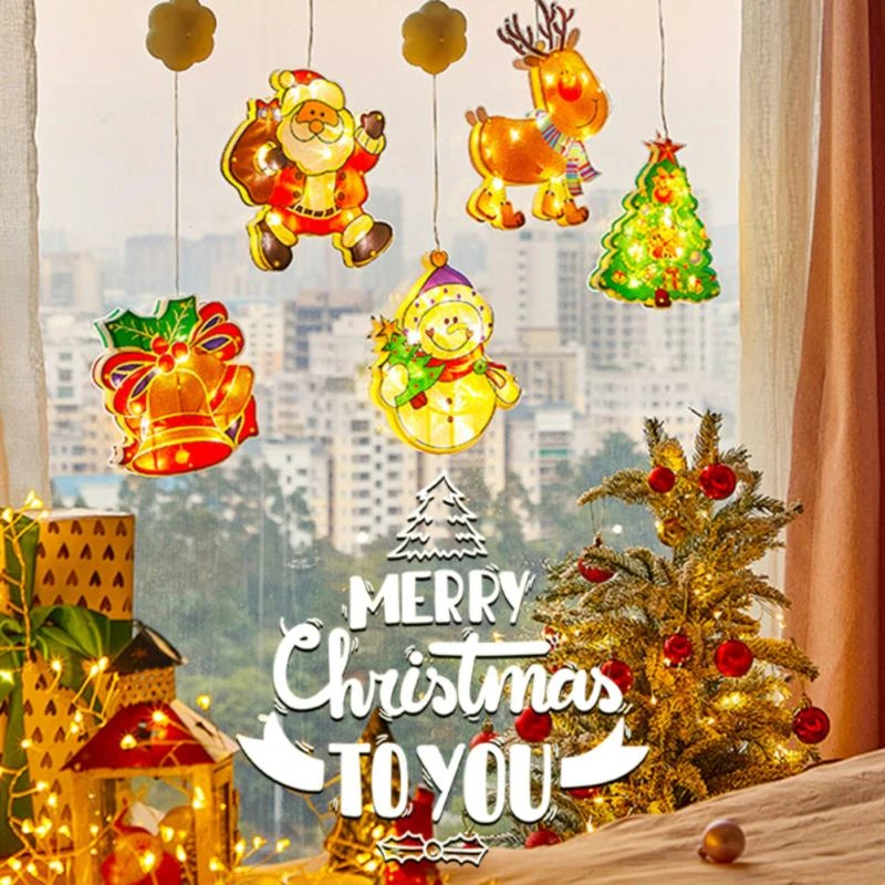 Christmas luces LED ventana suspendido con ventosa decoración árbol de Navidad