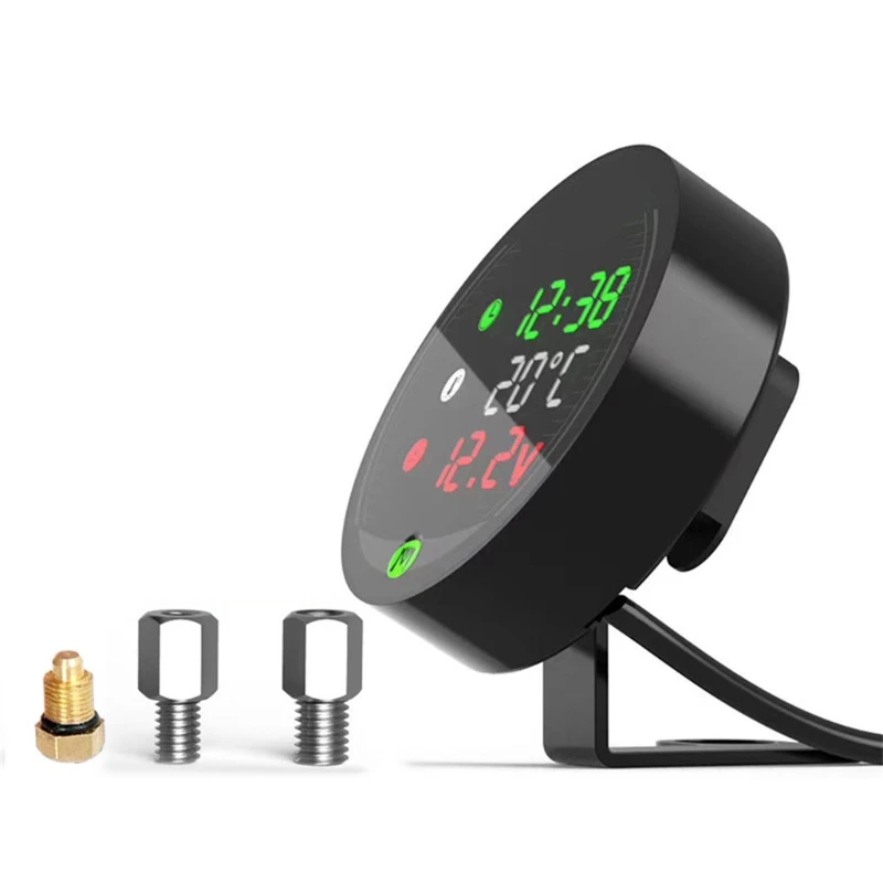 

5 in 1 Waterproof Motorcycle Voltmeter LED Digital Display Water Temperature