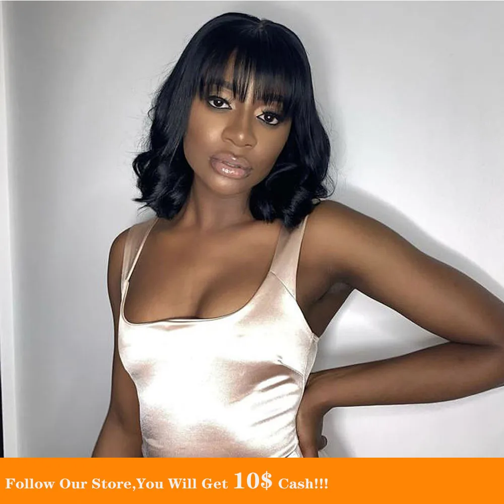 

Bob 13X6 Lace Front Wig Suitable Short Black Loose wave Bands Free For Brazil Preplucked Closure Human Hair Wig With Baby Hair