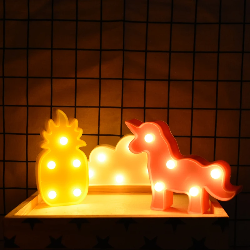 Cartoon Night Lights Flamingo Unicorn Cloud Cactus Pinapple Star Shape LED Table Lamp for Children's Bedroom Lighting Decoration