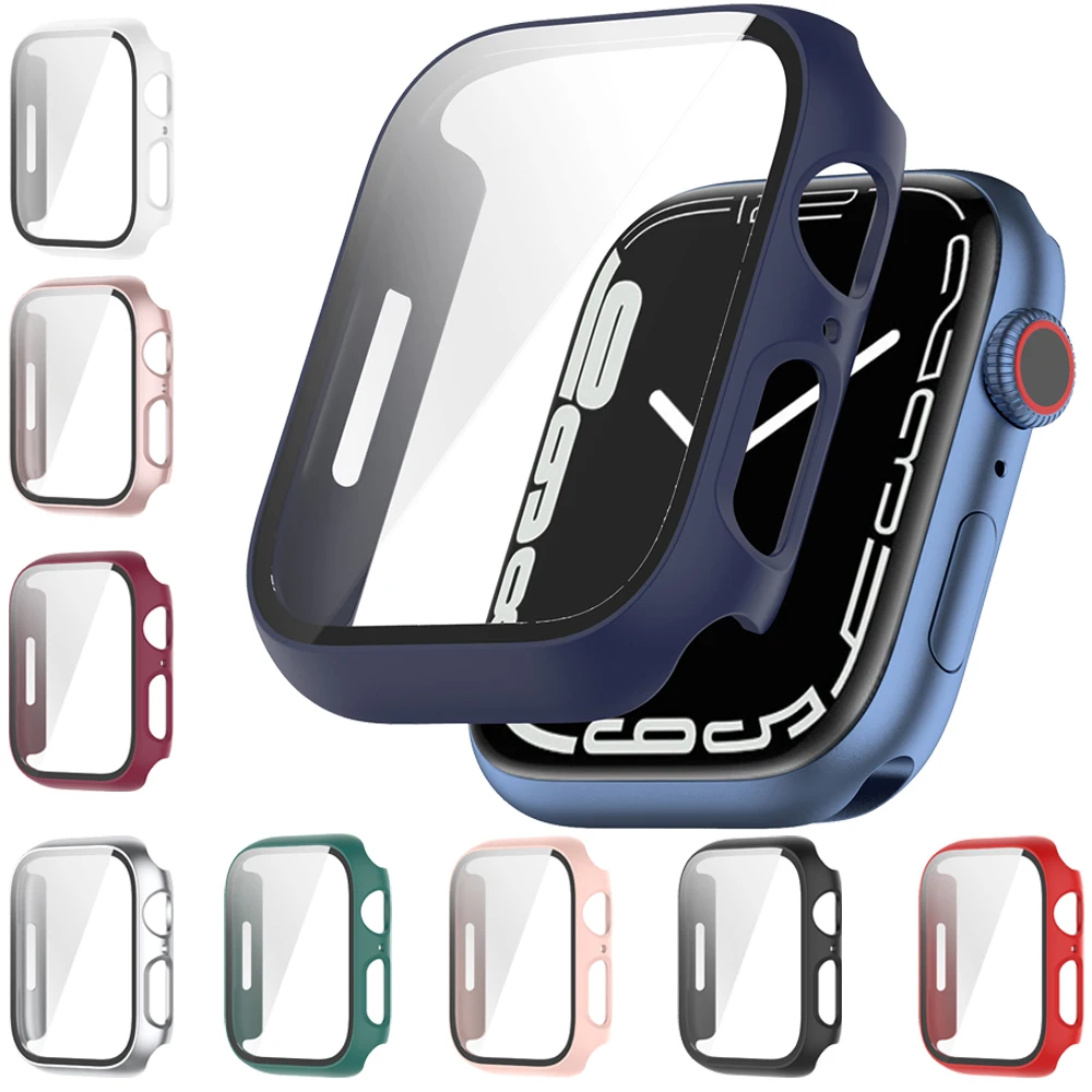 

Аксессуары для умных часов Apple Watch series 7 41 45 мм, ПК + Защитная пленка из закаленного стекла, противоударный чехол, новинка