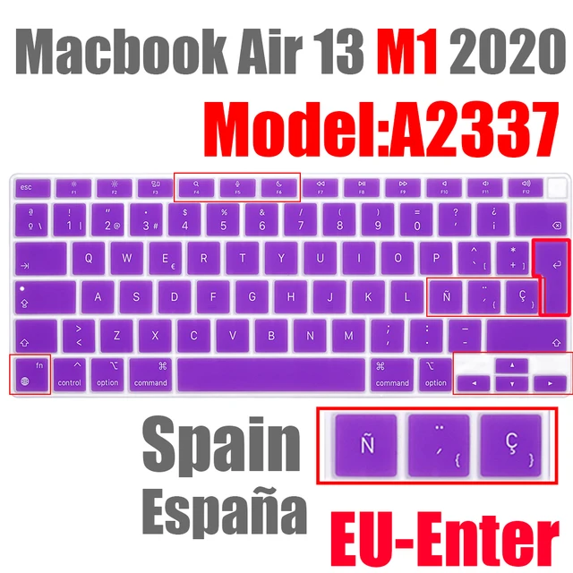 Spanish Laptop color silicone Keyboard Cover For Macbook Air 13 A2337 Protective film keyboard case For Apple Air13 M1 2020 New EU-A2337 ES purple