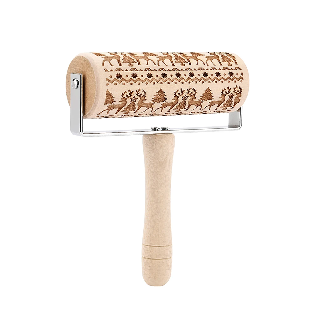New Christmas Snowflake Wooden Rolling Pin Embossing Baking Cookies Biscuit Rolling Pin Fondant Cake Dough Patterned Roller