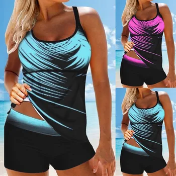 

2020 Fashion Women Plus Size Print Tankini Two Pieces Swimjupmsuit High Quality Swimsuit Hot Sexy Beachwear Padded Lady Swimwear