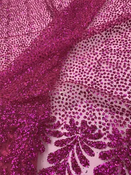 

Glitter African Tulle Mesh Lace Fabric Best Quality Sequins Glitter Nigerian Embroidery Net Lace Fabric