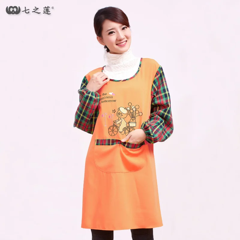 Кухонный Водонепроницаемый Фартук с длинными рукавами, платье для взрослых женщин, 30036 корейская мода, мультфильм, милый, анти-одевание - Цвет: Цвет: желтый