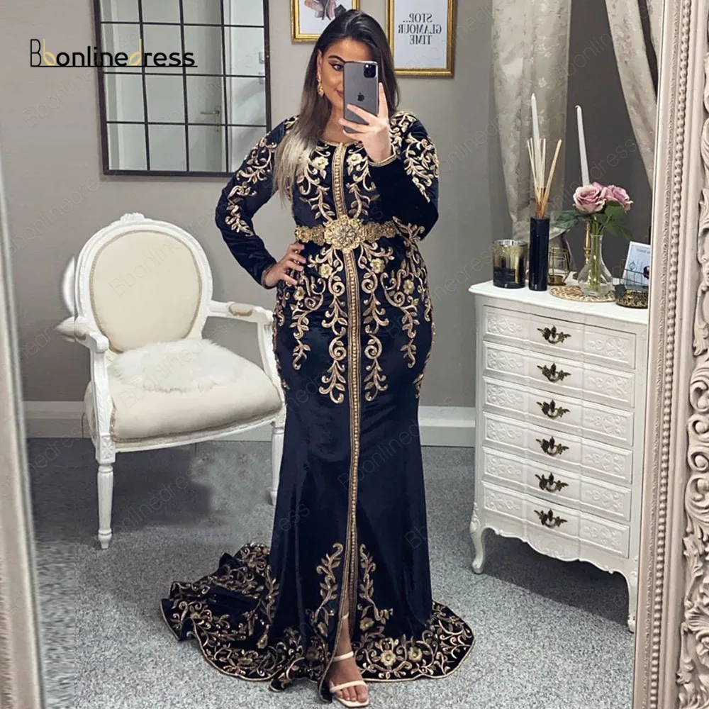 Bbonlinedress марокканские вечерние платья Caftan с вышивкой и аппликацией длинное