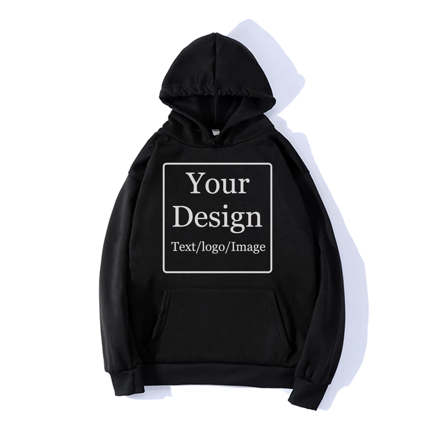 Custom black DIY печать логотипа дизайн толстовка изготовленные на заказ толстовки для женщин Хип Хоп Уличная унисекс толстовки одноцветная толстовка с капюшоном персонализированные - Цвет: Custom black