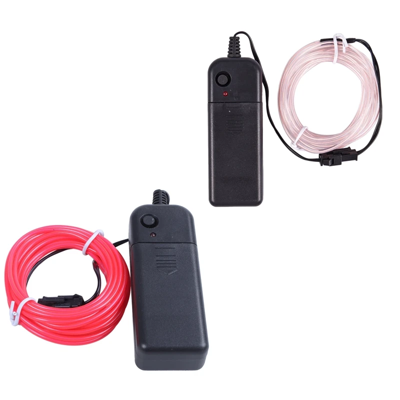 2 Pcs 3 Meter Neon Glowing Electroluminescent Wire(El Wire) with Battery Pack Controller(Pink& White