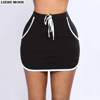 

Wrap Package Short Skirt Elastic Waist Black Burgundy Women Ladies Side Striped Summer Pocket Casual Harajuku Pencil Skirts