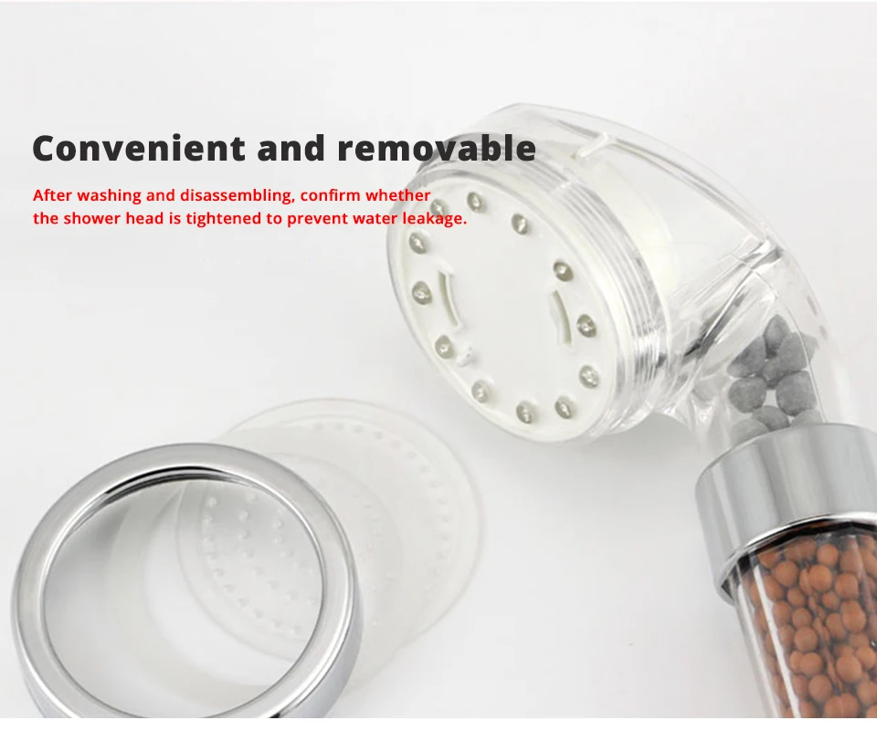 High Pressure Removable Rain Bathroom Sprinklers Filter Balls Spa Water Saving Sprayer Temperature Control Self-held Shower Head