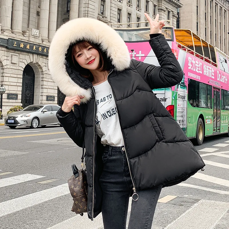 

2019 New Style Korean-style Large Fur Collar Slim Fit Shaping Simple Warm Windproof "Hooded Jumper Winter Women's Cotton Coat
