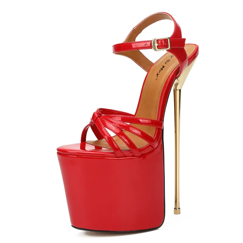 Пикантные босоножки на шпильках; Sandalias Para Mujer; свадебные босоножки на платформе; обувь на тонком высоком каблуке 22 см; женские туфли-лодочки с пряжкой - Цвет: Красный
