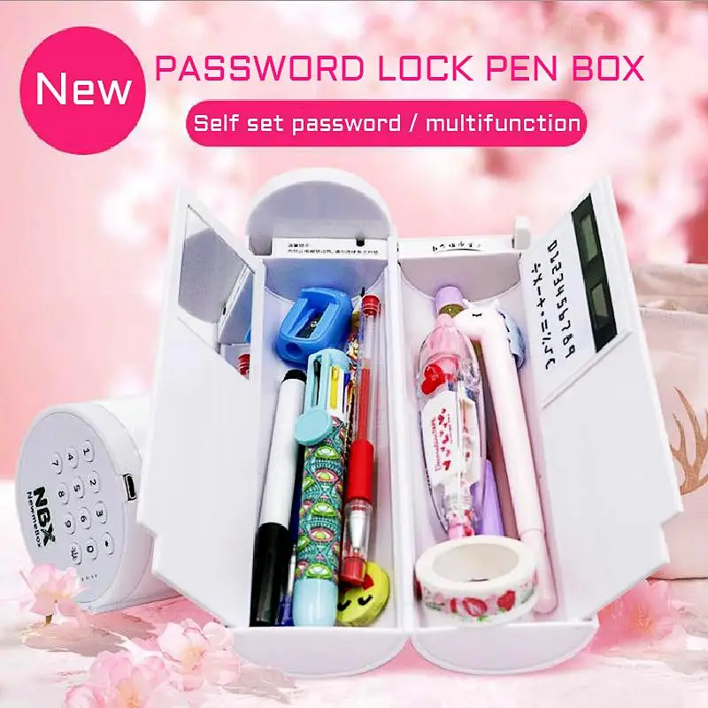 21cm Pencil Case Password Lock Privacy Multi Function Stationery Box Student Digital Key Calculator Stationery Box photo
