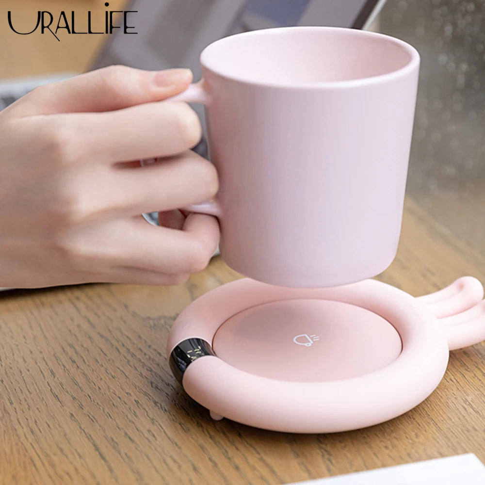 Urallife Heating Coasters Touch Control Warmer Heat Base Milk Coffee Insulation 3 Level Adjustment Constant Temperature Home Use