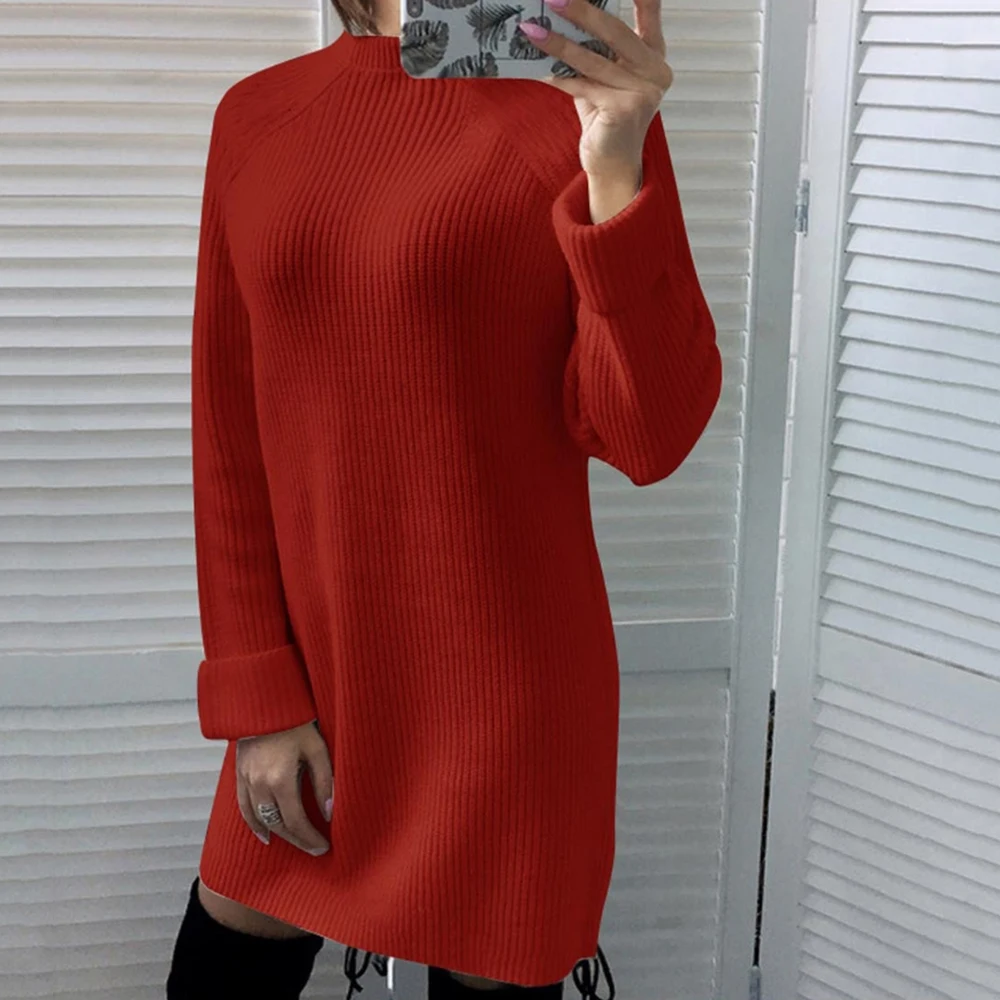 NIBESSER Осень Зима Теплый Женский однотонный вязаный свитер платья модные свободные хлопковые пуловеры с О-образным вырезом женское платье Vestidos - Цвет: red