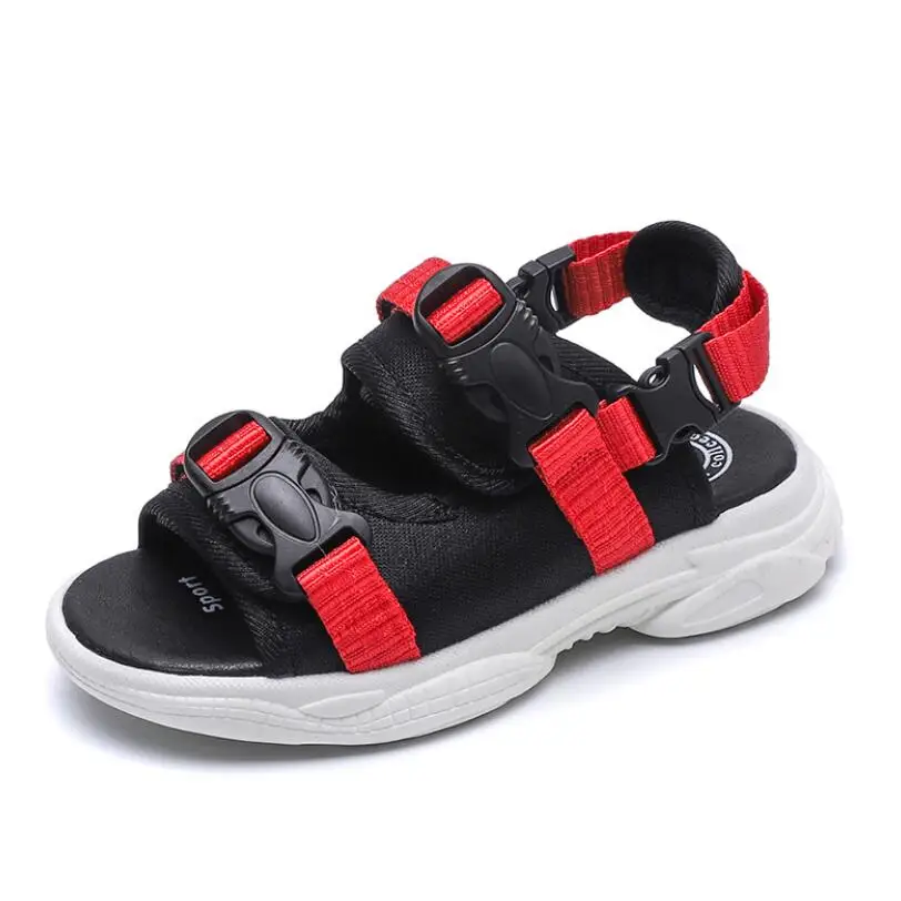 Детские сандалии; Высококачественная детская обувь для маленьких мальчиков и девочек; летние пляжные спортивные сандалии из мягкой кожи; кроссовки - Цвет: Red