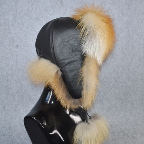 red fox fur Брендовая женская шапка из натурального меха лисы, зимняя шапка-ушанка, шапка-бомбер, шапка для русской снежной погоды, Толстая теплая меховая шапка из натуральной кожи - Цвет: red fox fur