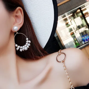 

2019 New Korean Internet Celebrity Temperament All-match TikTok Popular Pearl Ring Ear Stud Simple Temperament Pearl Earrings