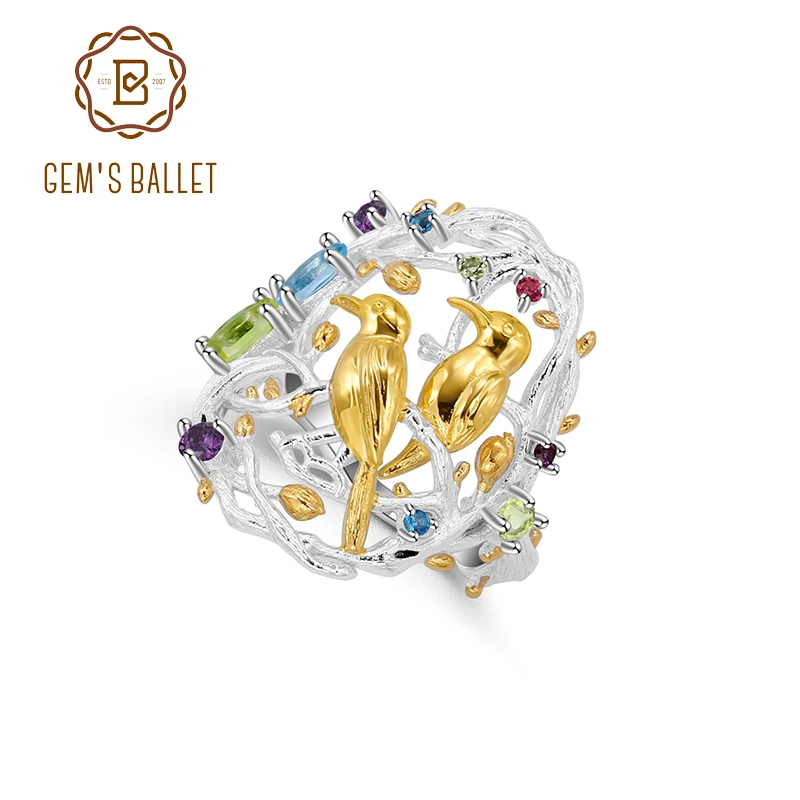 GEM'S BALLET Natural Multicolor Gemstones Statement Cocktail Ring 925 Sterling Silver Handmade Busy Garnet Jewelry for Women GEM'S BALLET Natural Multicolor Gemstones Statement Cocktail Ring 925 Sterling Silver Handmade Busy Garnet Jewelry for Women