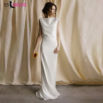 

French minimalist bridal backless evening dress