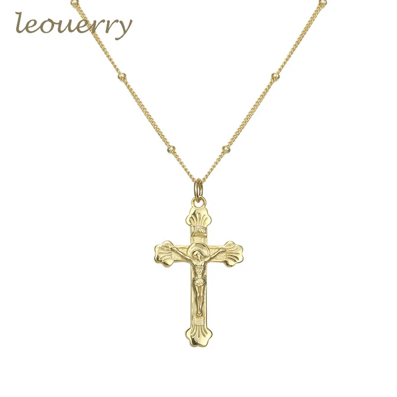 Leouerry, Оригинальное колье с крестом Иисуса, s 925 пробы, серебряный крест, подвеска, колье с кулоном с религиозной символикой, цепочка для мужчин и женщин