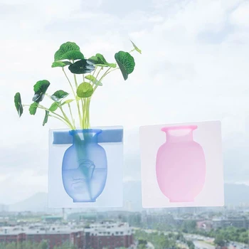 

Silicone Vase Removable Wall Mounted Sticky Flower Pot Bottle Container for Refrigerator Glass Window Mirror LAD-sale