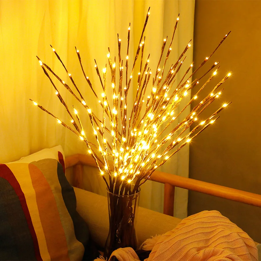 LED Willow Branch Lamp Floral Light 20 Bulb Tall Vase Filler Willow Twig Light Christmas Wedding Party String Garland Home Decor