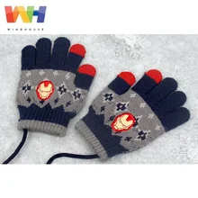 Детские перчатки из Южной Кореи, детские перчатки с изображением Железного человека Marvel, перчатки с пятью пальцами для мальчиков, вязаные перчатки с сенсорным экраном, зимние теплые Висячие веревки