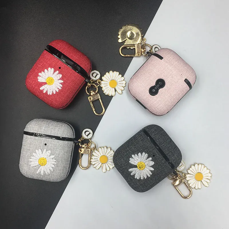 

Чехол для наушников Airpods 1 2, с вышивкой в виде цветка маргаритки