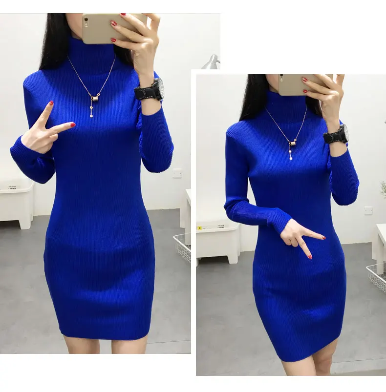 Bonjean Women Casual Polka Long Party Winter Dresses Sexy Long Sleeve O Neck Sweater Dress Knitted Boho Women Dress Vestidos