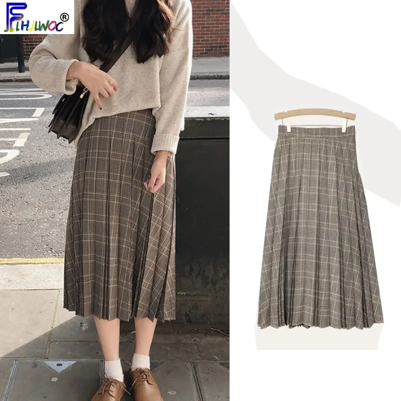 

Engish Plaid Skirts High Waist Hot Sales Ancient Preppy Style Girls Elastic Band Waist Cute Skirt Winter Fall Design 9123