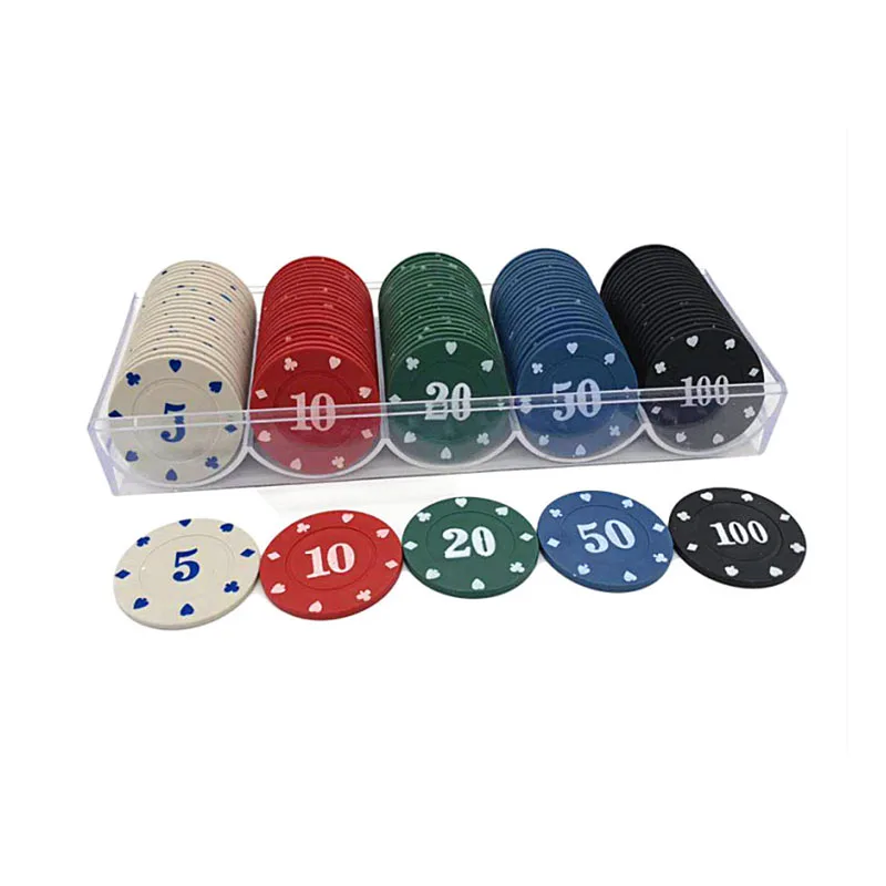 100pcs Texas Poker Chip Set Box Poker Acrylic Fine Chips Transparent Box Casino Game Tray Chips Case With Covers Poker Chips Set - Цвет: As shown