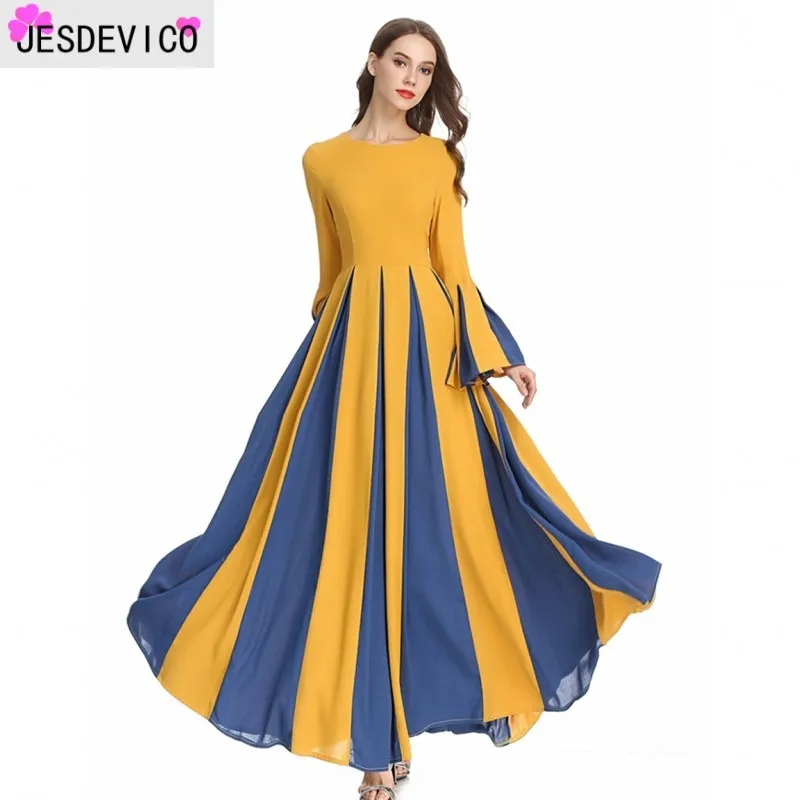 

2019 Autumn Women Maxi Dress Contrast color Chiffon Plus Size boho style vestidos Elegant banquet Long Dress Big Size Dresses