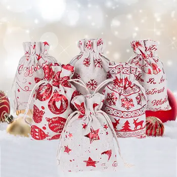 

Candy Gift Wrapping Bag Hot Stamping Printing Christmas Cotton Bag Christmas Decoration Drawstring Gift Bag