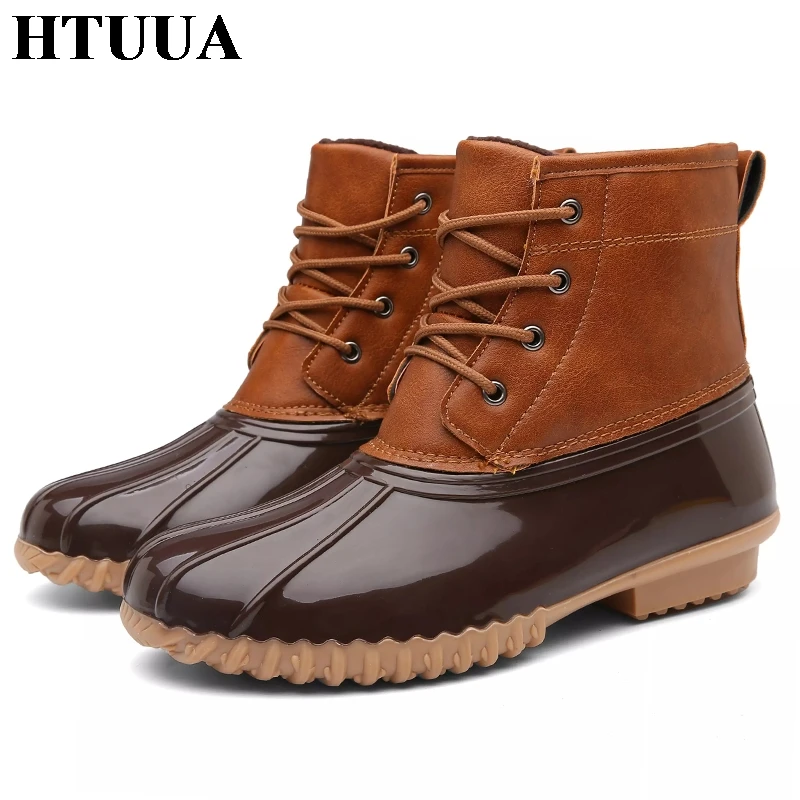 HTUUA 36-41 качественная Зимняя утка сапоги женские непромокаемые резиновые сапоги женские нескользящие теплые плюшевые зимние сапоги на меху женская обувь SX3428