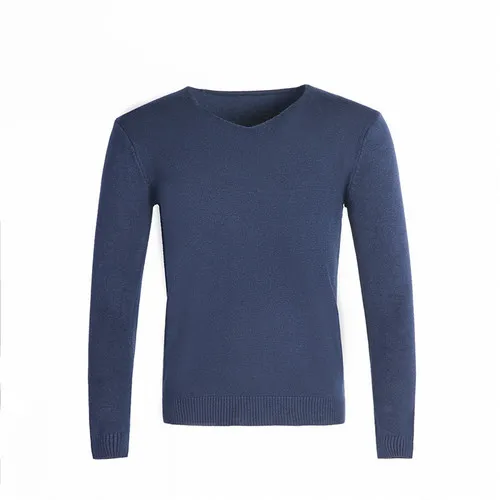Осень-зима Для мужчин s свитер Slim Fit Для мужчин шикарное платье с v-образным вырезом и однотонные Цвет повседневные мужские свитера, брендеовые трикотажные пуловеры - Цвет: Navy