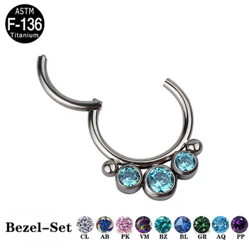 

G23 Titanium Hinged Hoop Nose Rings Stud CZ Stone Nipple Clicker Ear Cartilage Tragus Helix Earring Lip labret Piercing Jewelry