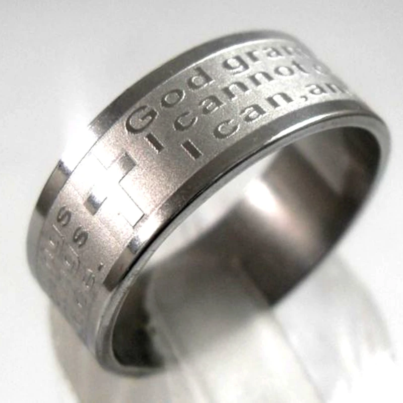30pcs Etch English Serenity Prayer Cross Jesus Stainless Steel Ring Wholesale Men Religious Jewelry Lots " God grant me..." 3