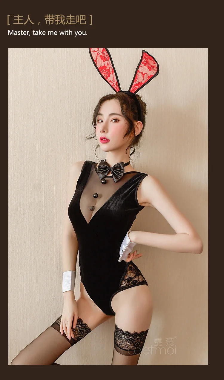 Японские сексуальные пижамы для женщин с кроликом, костюм для ролевых игр, Эротическое нижнее белье, костюмы кролика, боди, платье горничной